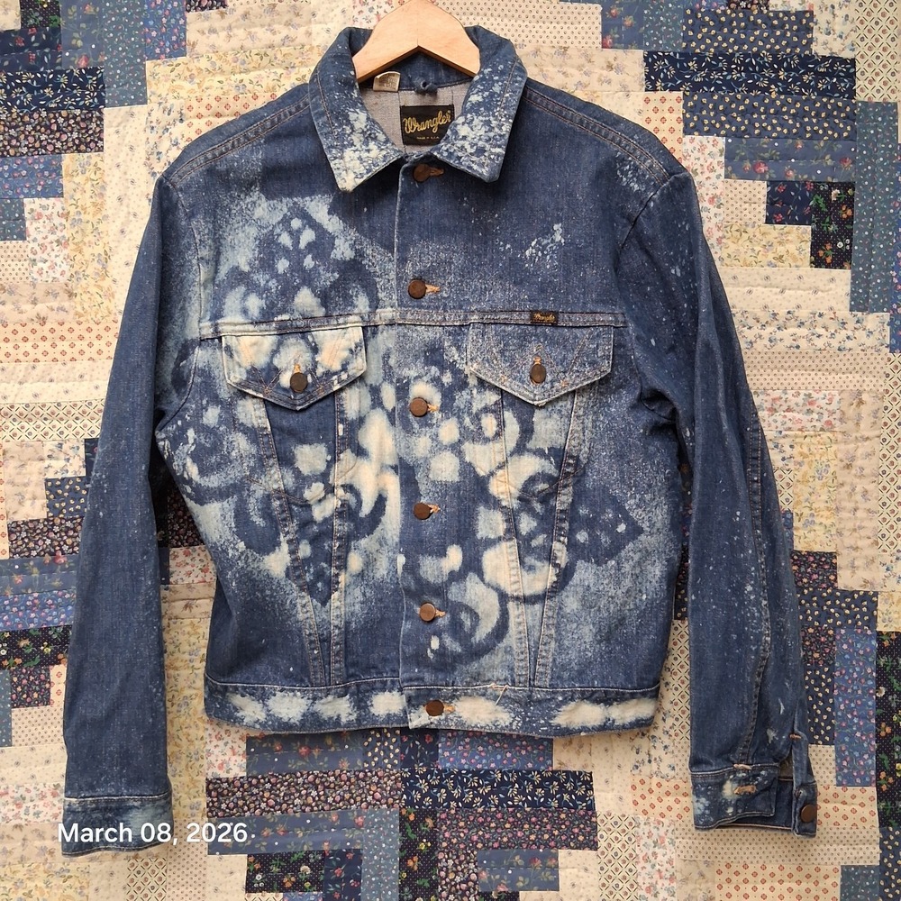 Vintage Wrangler Denim Trucker Jacket Upcycled‎ Reworked Bleached Size 42